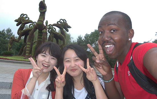 Student with local Chinese students in China